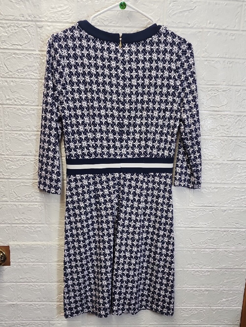 Draper James Navy Patterned Three-Quarter Sleeve Fit-and-Flare Dress - Picture 7 of 7